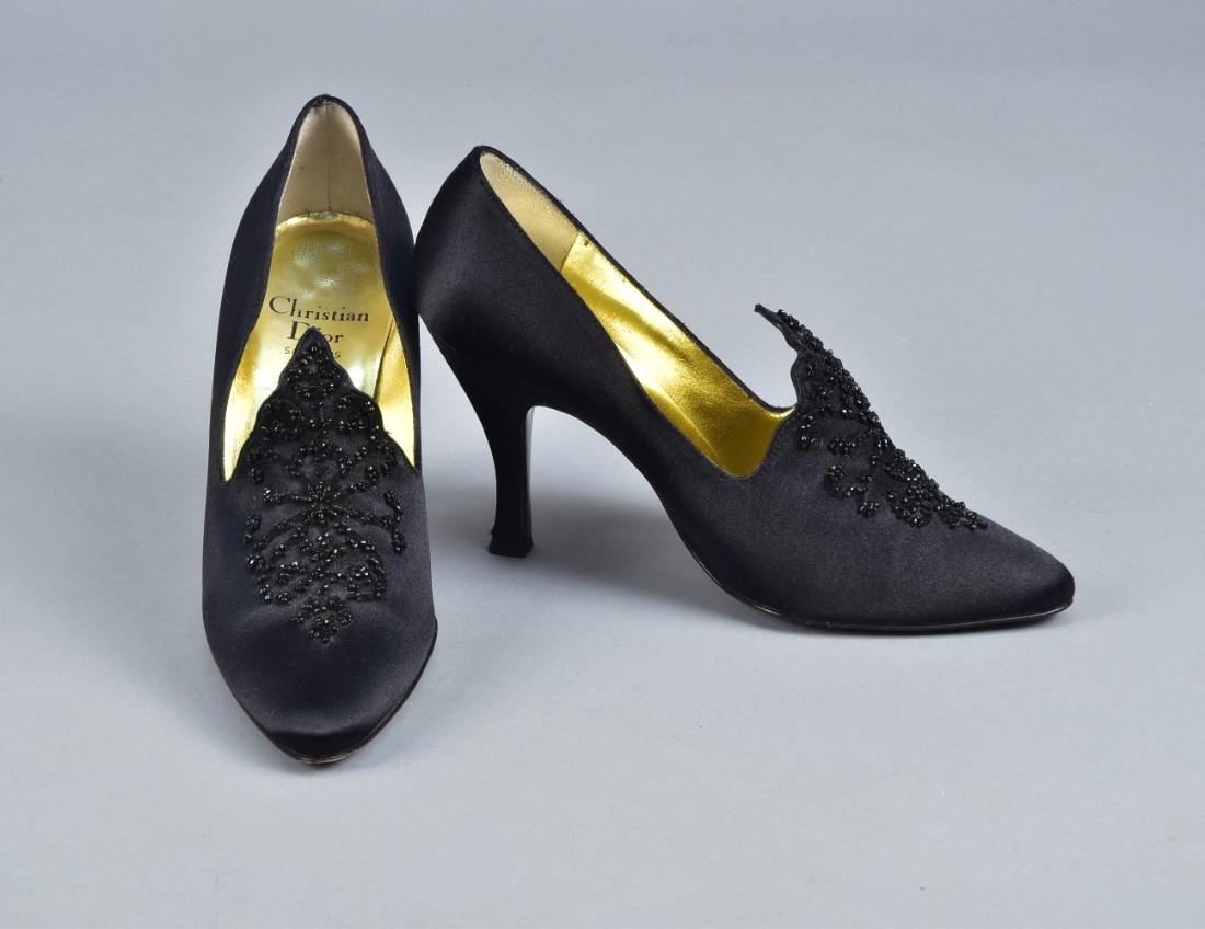 CHRISTIAN DIOR BEADED SATIN EVENING PUMPS, 1989-1990 (1 of 2)