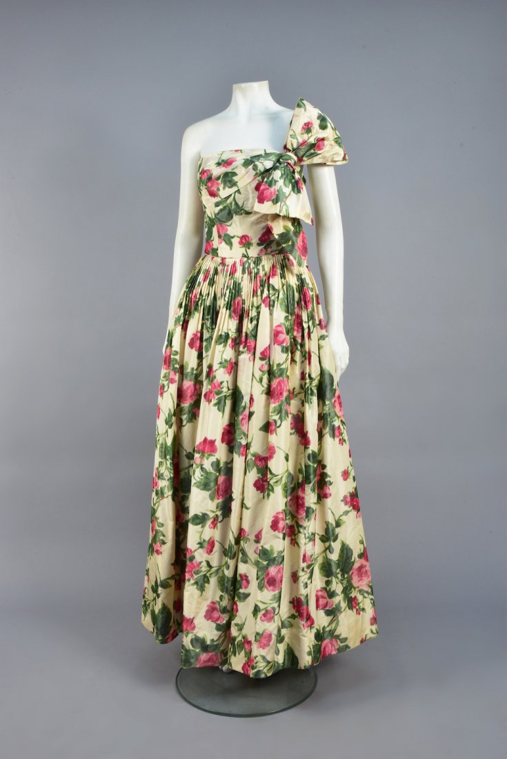 HANNAH TROY WATERED SILK EVENING DRESS, c. 1960 (1 of 5)