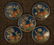 FIVE EXTREMELY FINE JAPANESE CLOISONNE SILVER BUTTONS.