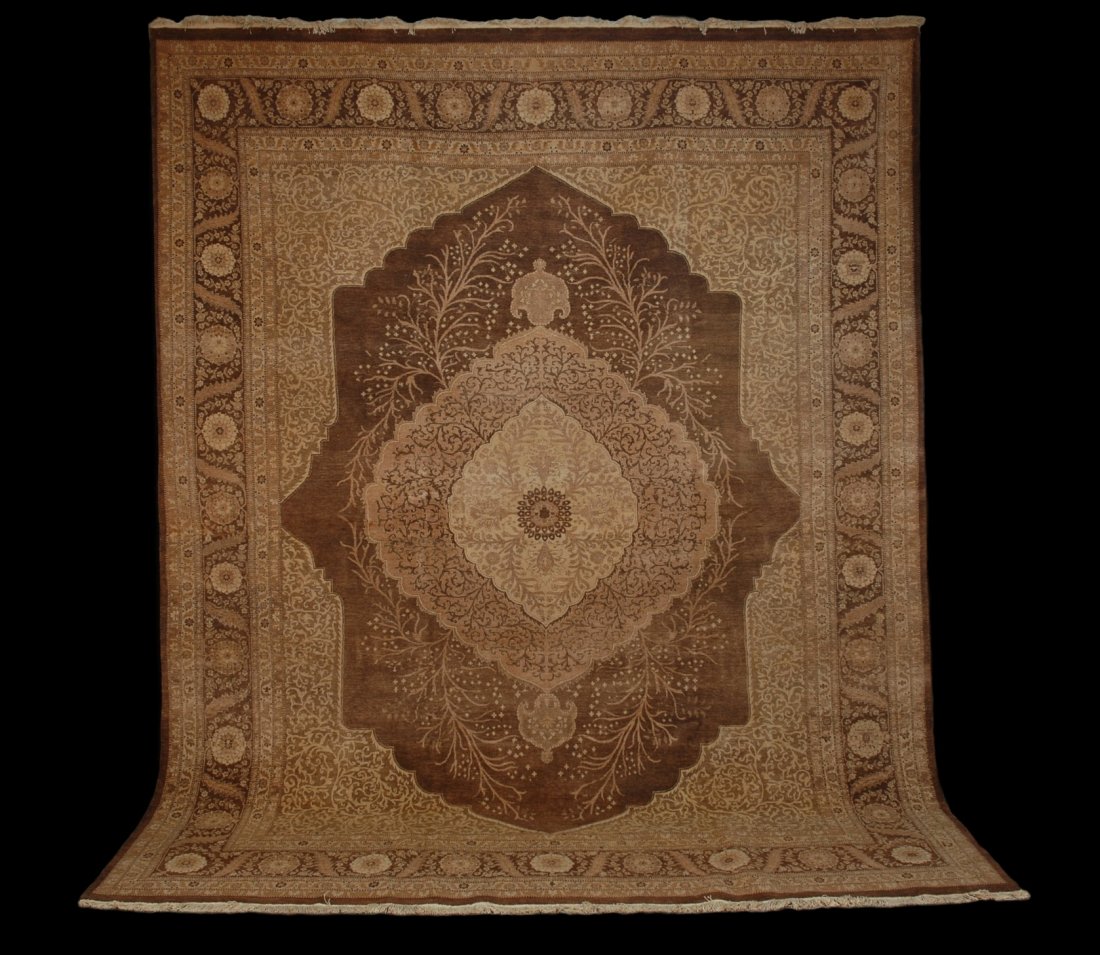 AGRA CARPET, 20th C. Earth tones with central meda: AGRA CARPET, 20th C. Earth tones with central medallion. 74 x 124. Excellent.