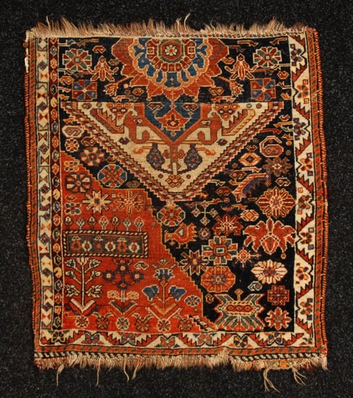 QUASQUAI WOOL SAMPLER, 19th C.: Various patterns. 25 x 27. (Some end border losses) good.