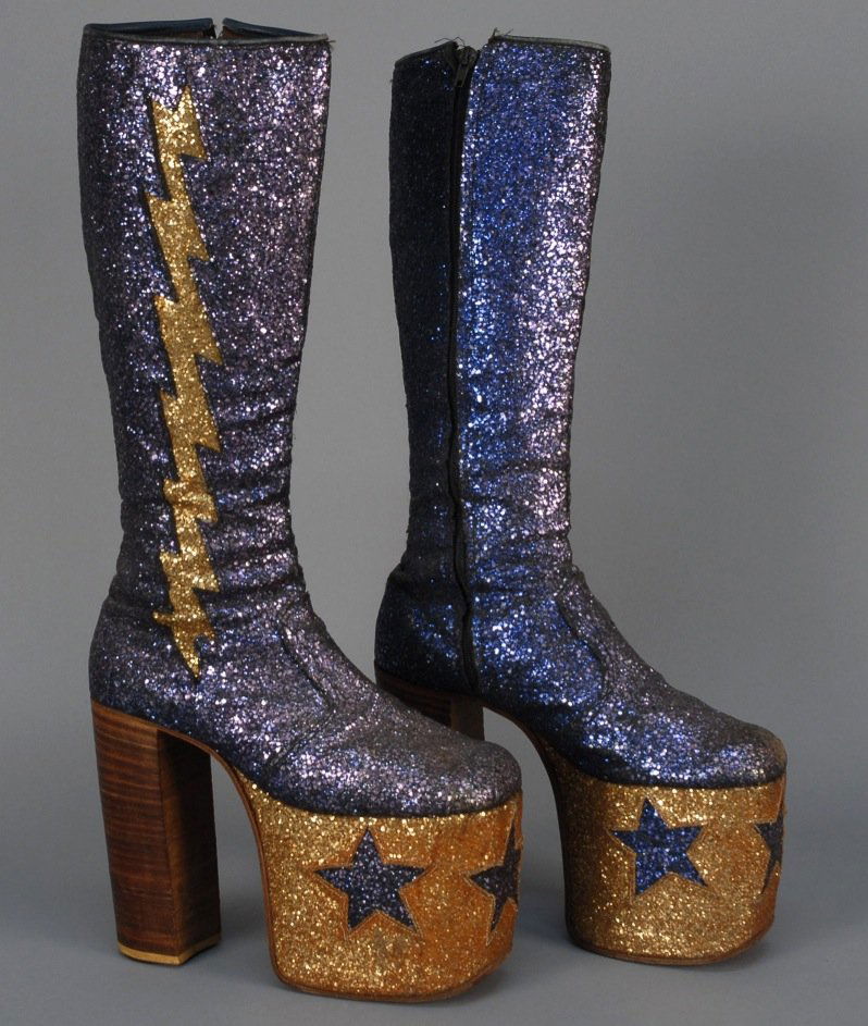 MANS GLAMROCK GLITTER PLATFORM BOOTS, c. 1970.