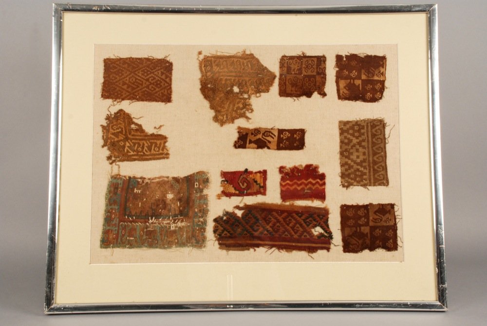 FRAMED PERUVIAN TEXTILE FRAGMENTS. Twelve samples, (1 of 2)