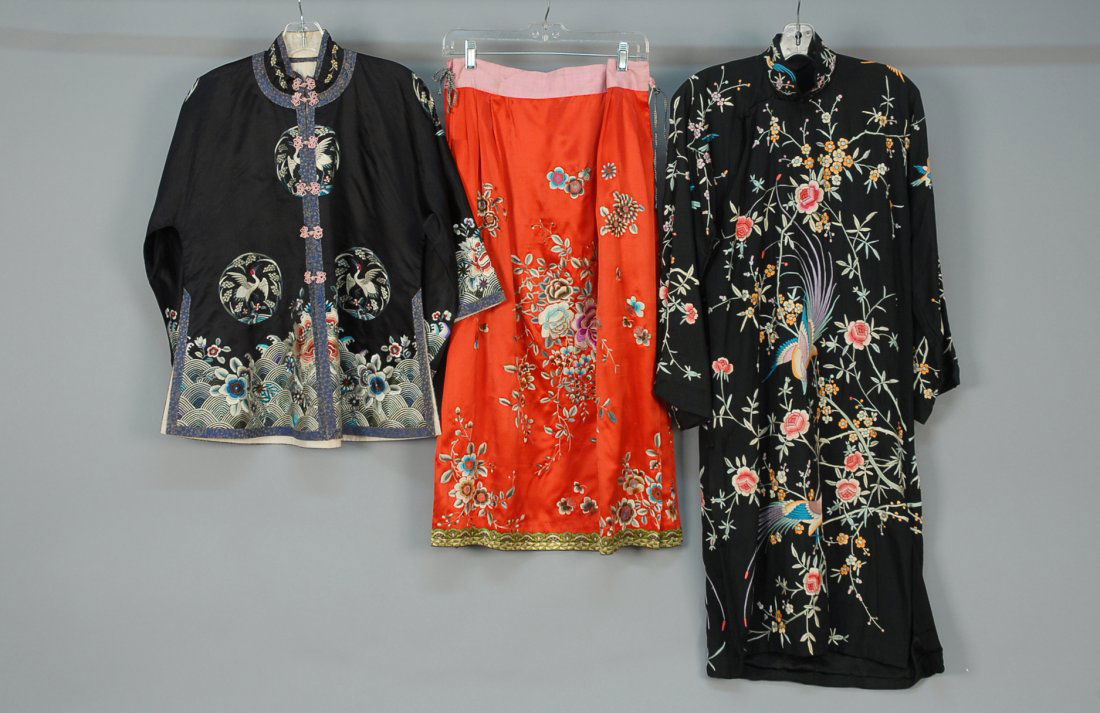 THREE CHINESE EXPORT EMBROIDERED SILK GARMENTS, 20th C. (1 of 2)