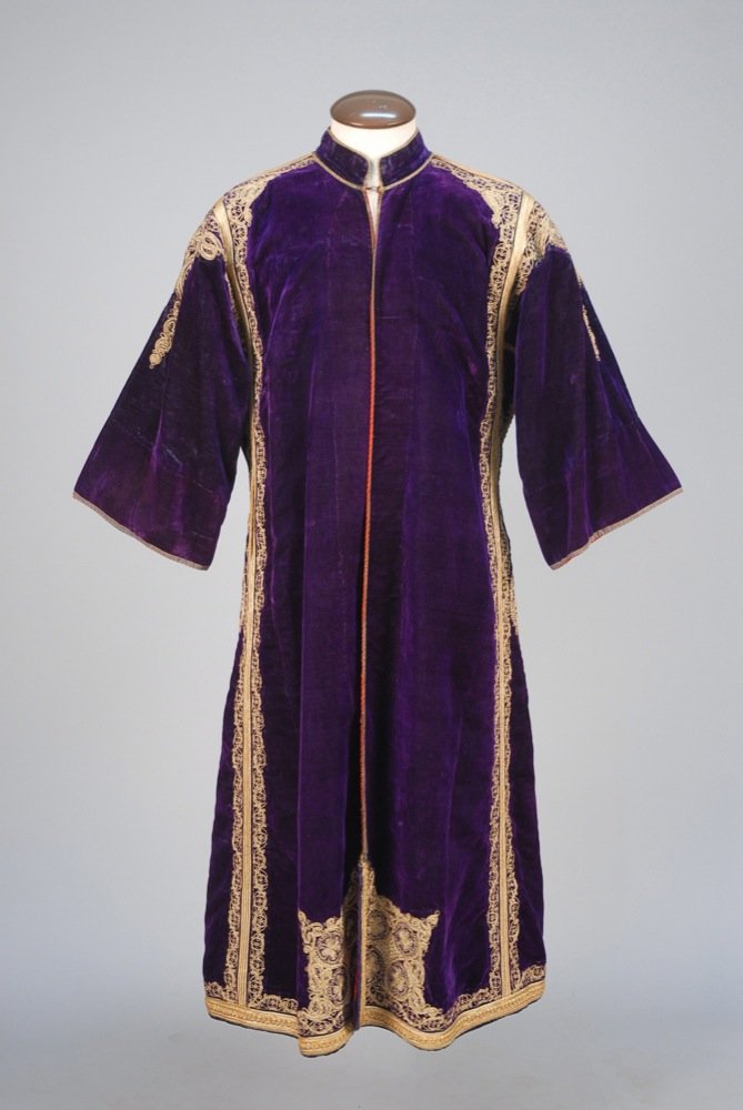 ETHNIC METALLIC EMBROIDERED ROBE, EARLY 20th C. Royal (1 of 4)