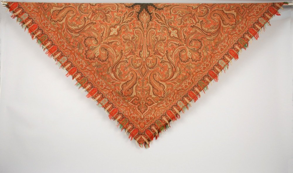 TWO WOOL PAISLEY SHAWLS, 19th C. Both machine loomed in (1 of 4)