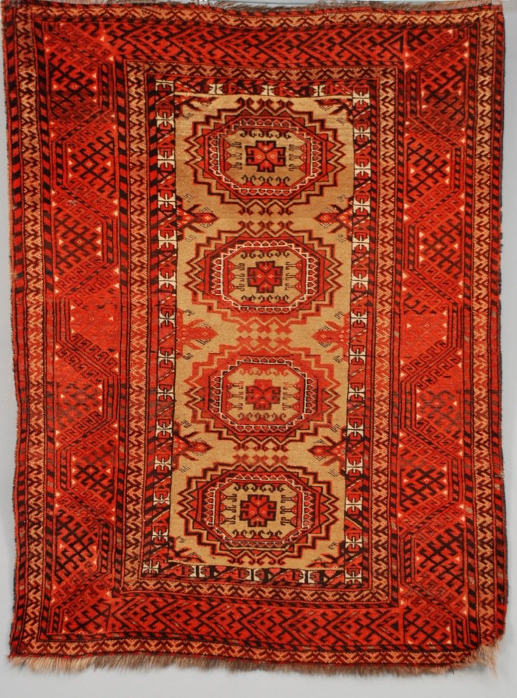 TURKMEN CARPET, 20th C. Earth tones, 3' 8" x 4' 10". (1 of 4)
