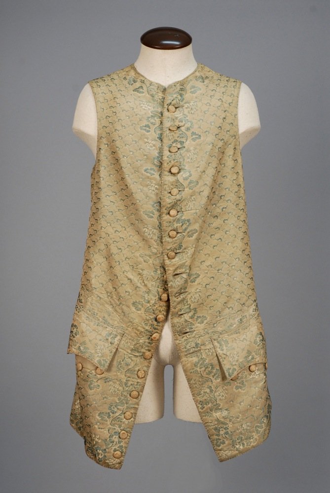 GENTS SILK BROCADE WAISTCOAT, MID 18th C. Pale green (1 of 4)