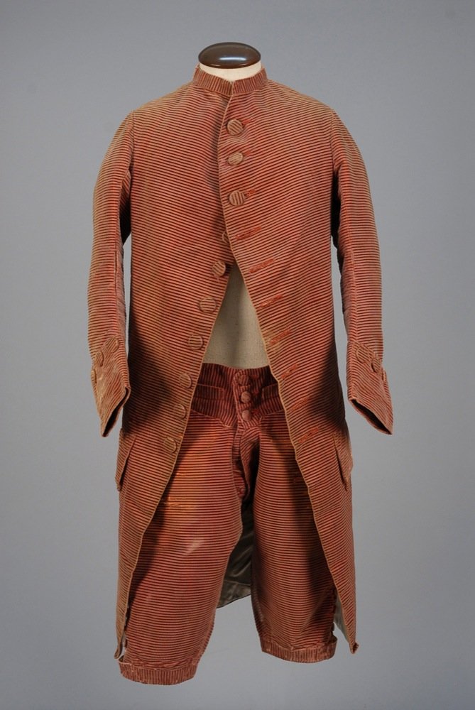 GENTS STRIPED VELVET COAT and BREECHES, c. 1760. (1 of 5)