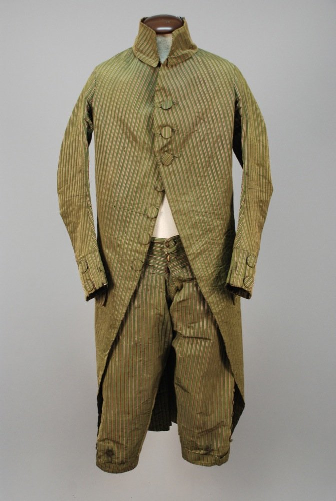 GENTS STRIPED SILK COAT and BREECHES, LATE 18th - EARLY (1 of 4)