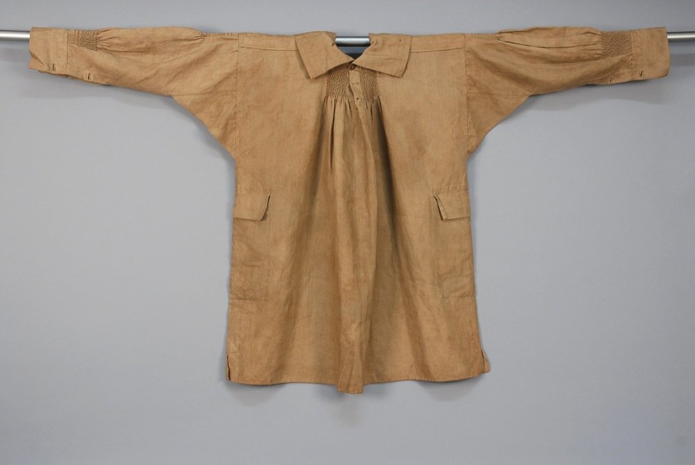 MAN_S SQUARE-CUT WORK SMOCK, 19th C. Heavy brown linen (1 of 3)