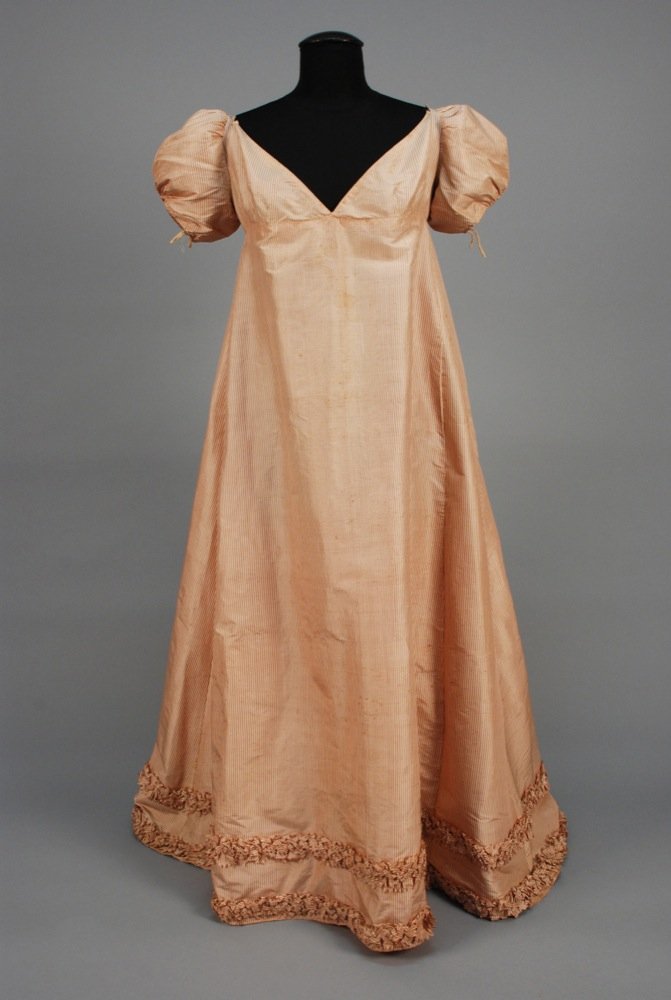 SPANISH QUEEN'S STRIPED SILK DRESS, c. 1810. White and (1 of 6)