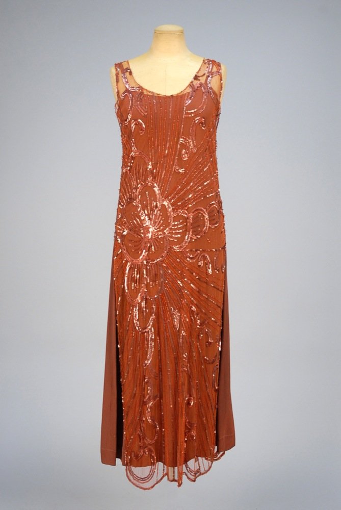 SEQUINED NET TABARD, 1920s. Bronze tulle decorated with (1 of 5)