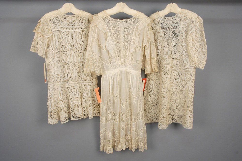THREE GIRLS LACE DRESSES, 1890 - 1908 All cream cotton (1 of 5)