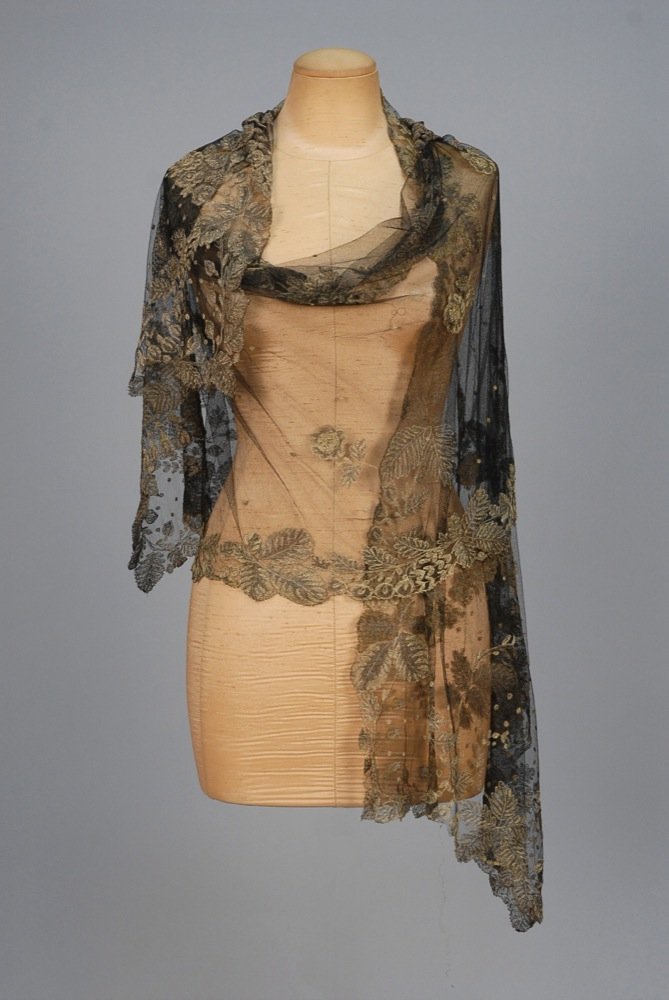 METALLIC EMBROIDERED STOLE, EARLY 20th C. Black tulle (1 of 3)