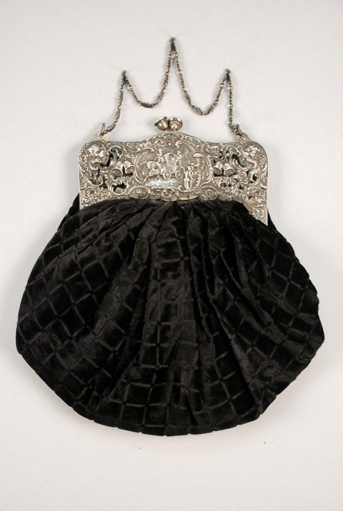 CUT VELVET BAG with STERLING SILVER FRAME, EARLY 20th (1 of 4)