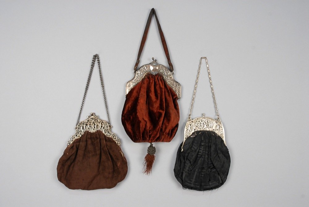 THREE PURSES with SILVER REPOUSSE FRAME, LATE 19th - (1 of 2)