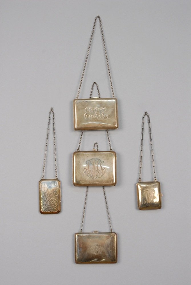FIVE STERLING SILVER PURSES and COMPACTS, 1910s - (1 of 2)