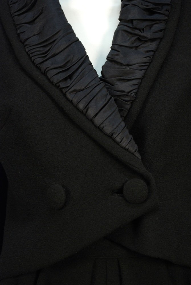 HARRODS CALIFORNIA WOOL SKIRT SUIT, 1950s. Black crepe (1 of 3)