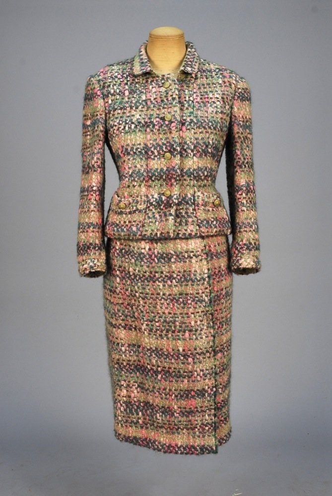 BEN ZUCKERMAN TWEED SKIRT SUIT, MID 20th C. Pink and (1 of 4)