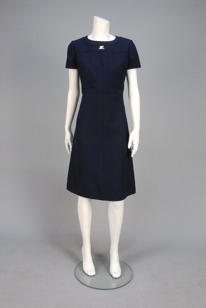 COURREGES PARIS NUMBERED WOOL DAY DRESS, 1960s. Short (1 of 3)
