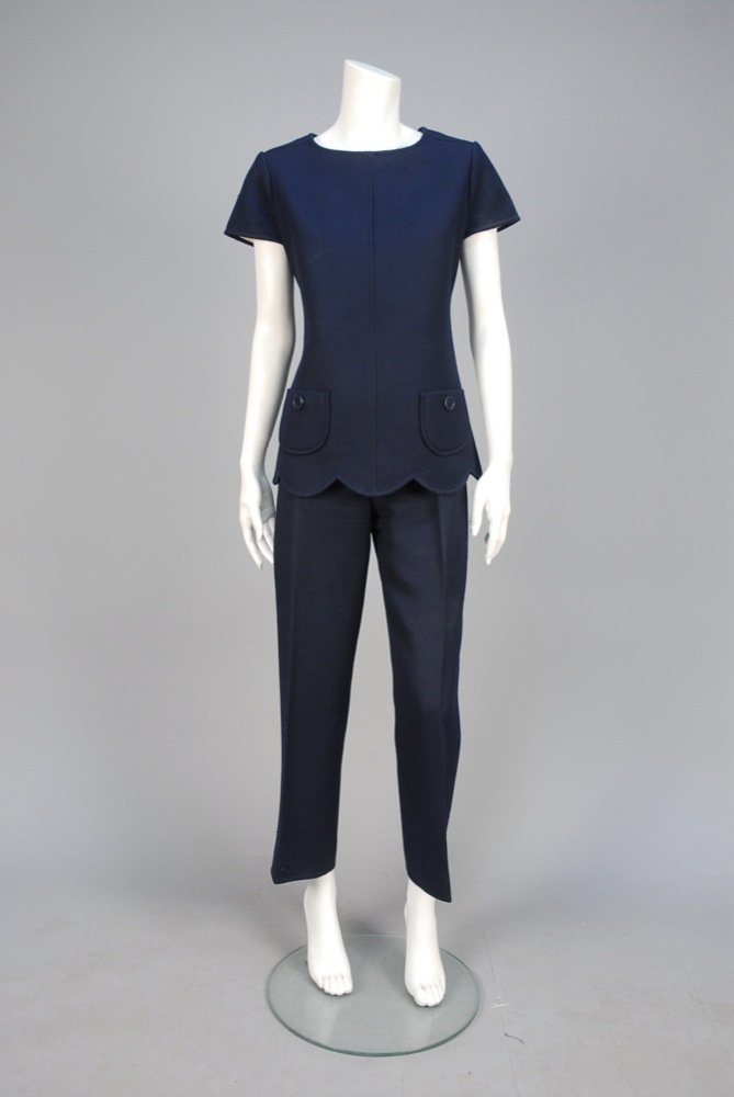 COURREGES PARIS WOOL PANTS ENSEMBLE, 1960s. Navy blue (1 of 4)