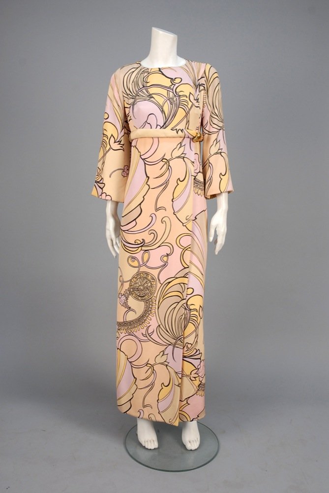 BILL BLASS for MAURICE RENTNER PRINTED SILK LONG DRESS, (1 of 4)