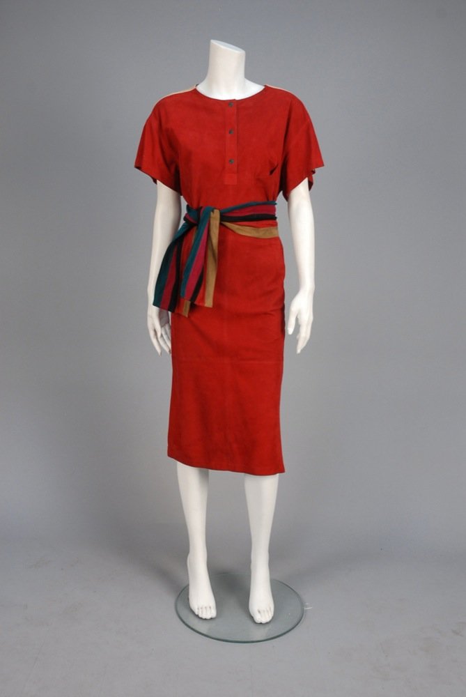 GUCCI SUEDE SHIRT DRESS, 1970s. Short sleeve red hide (1 of 3)