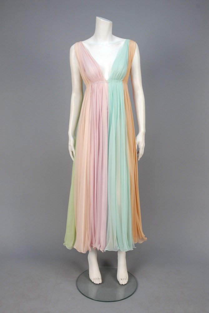 HALSTON GRECIAN STYLE CHIFFON GOWN, 1970s. Pieced (1 of 4)