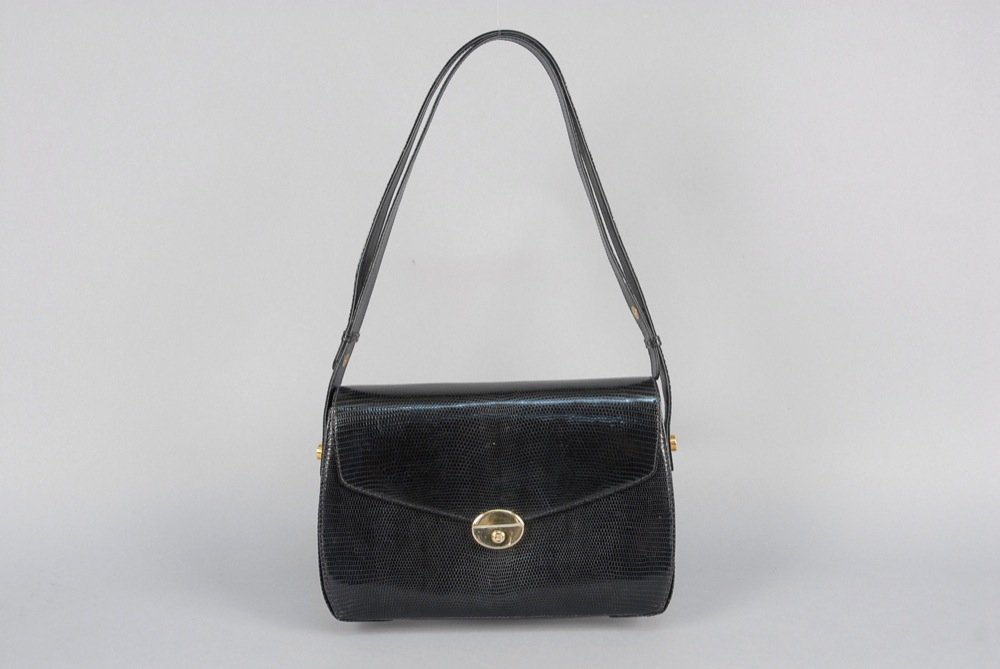 GUCCI LIZARD CROSS-BODY BAG. Black envelope style with (1 of 3)