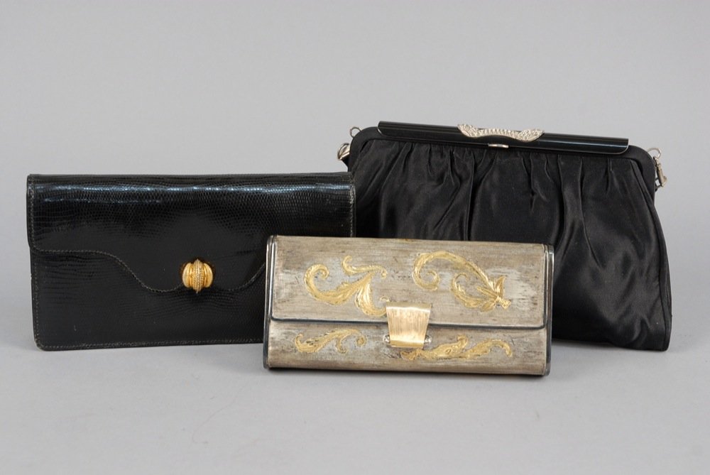 TWO ITALIAN DESIGNER BLACK CLUTCH BAGS. One Gucci (1 of 3)