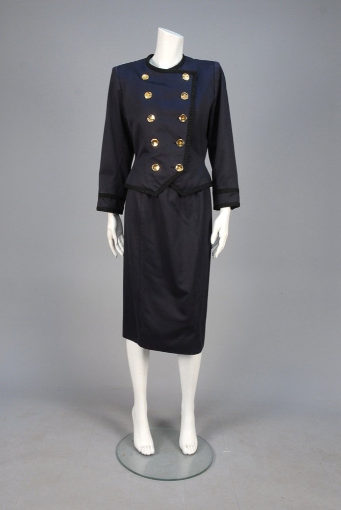 SAINT LAURENT RIVE GAUCHE COTTON SKIRT SUIT, 1980s. (1 of 3)