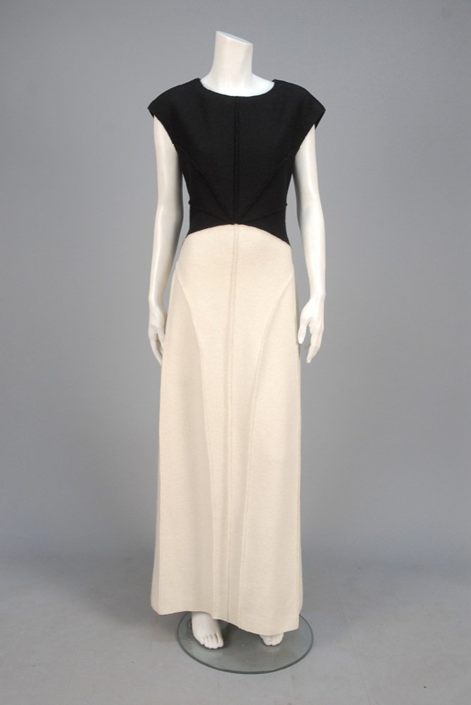 CHANEL PIECED BOILED WOOL EVENING DRESS, 1990s. (1 of 4)