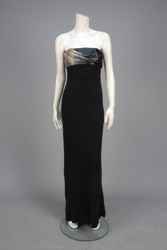 VERSACE SILK GOWN with BEADED BANDEAU. Black crepe (1 of 4)