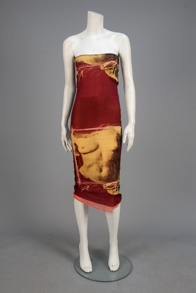JOHN PAUL GAULTIER TORSO PRINT MESH SKIRT/DRESS, 1990s. (1 of 3)