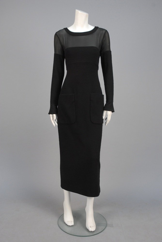 KARL LAGERFELD STRETCH WOOL and CHIFFON EVENING DRESS. (1 of 4)