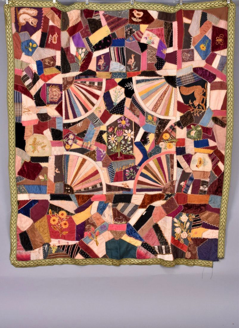 AMERICAN CRAZY QUILT TOP, 19th C (1 of 2)