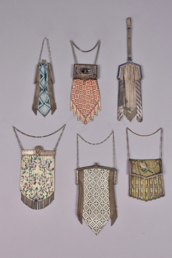 SIX PAINTED MESH PURSES, 1920s. (1 of 3)