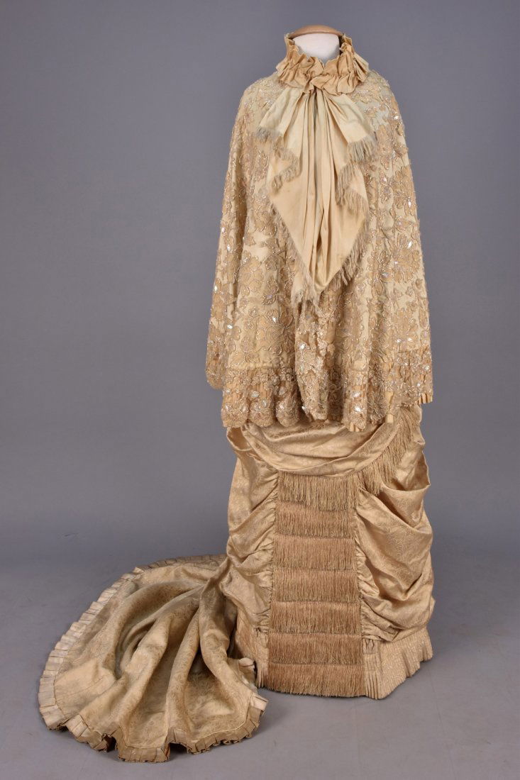 WORTH BUSTLE DRESS with TWO BODICES and CAPE, 1880 - (1 of 10)