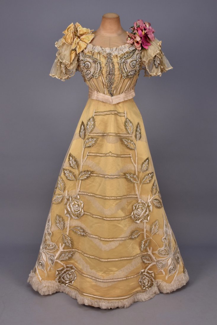 DUVAL & EAGAN EVENING DRESS with EMBROIDERY, c. 1889. (1 of 8)