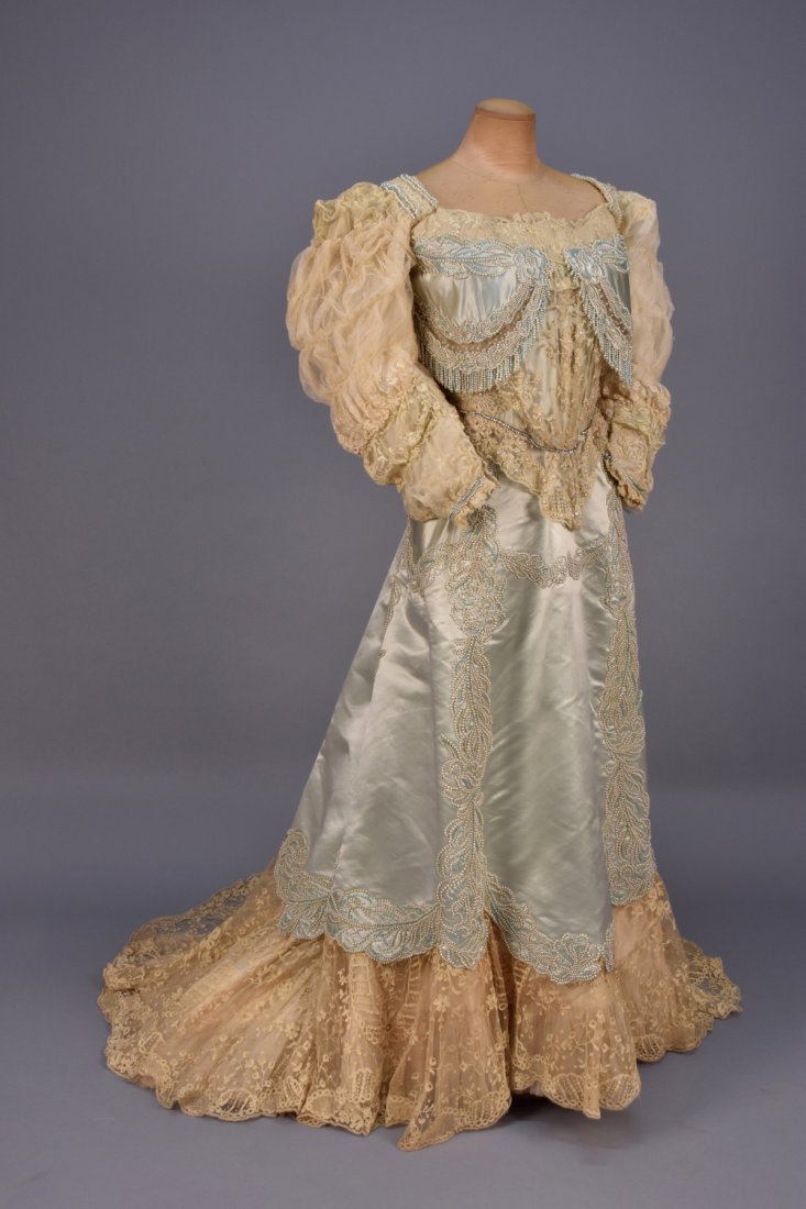 WORTH BEADED SATIN and LACE BALL GOWN, 1890s. (1 of 8)