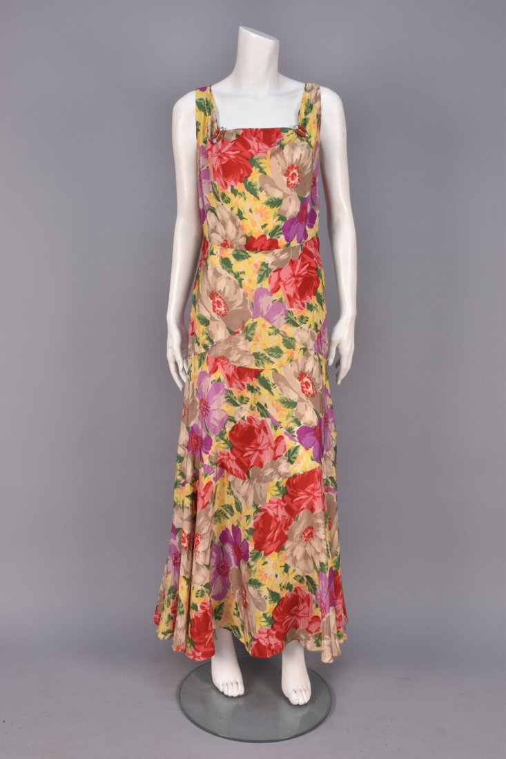 PRINTED SILK SUMMER GOWN, 1930s. (1 of 5)