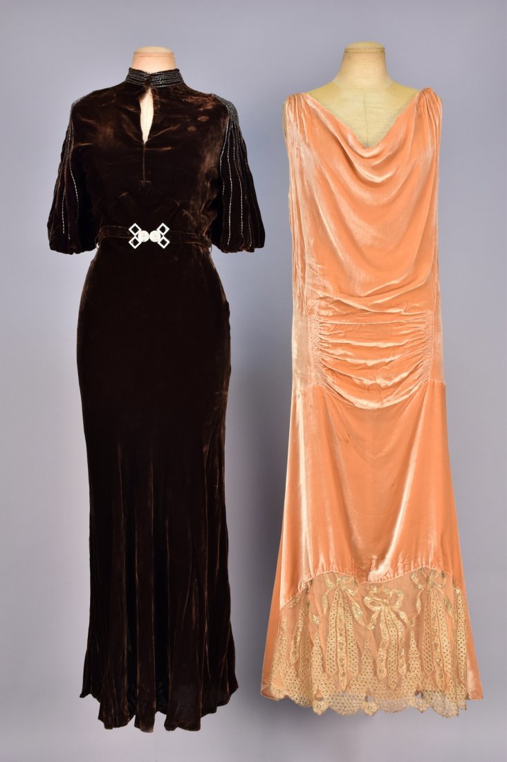 TWO SILK VELVET GOWNS, c. 1930. (1 of 4)