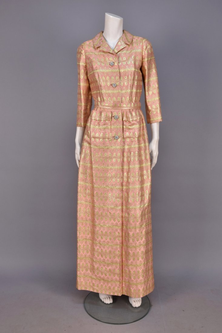 MAINBOCHER METALLIC BROCADE EVENING DRESS, 1960s. (1 of 4)