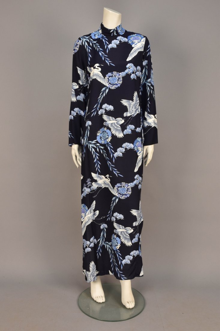 GEORGE HALLEY ORIENTALIST SILK LONG DRESS, 1970s. (1 of 3)