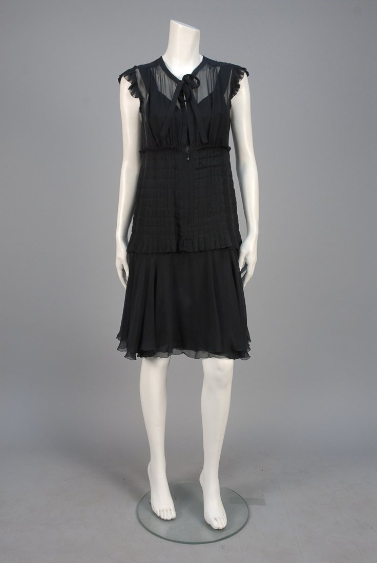CHANEL PLEATED SILK CHIFFON LITTLE BLACK DRESS. (1 of 5)
