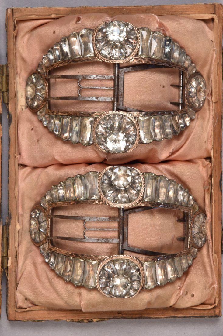 ENGLISH SILVER SHOE BUCKLES with PASTE and ROSE GOLD (1 of 5)