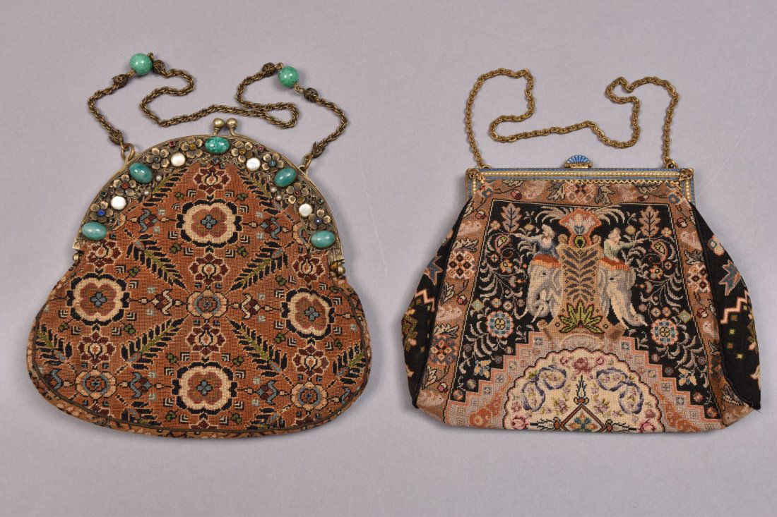 TWO UNUSUAL FINE PETIT POINT BAGS, EARLY 20th C. (1 of 3)