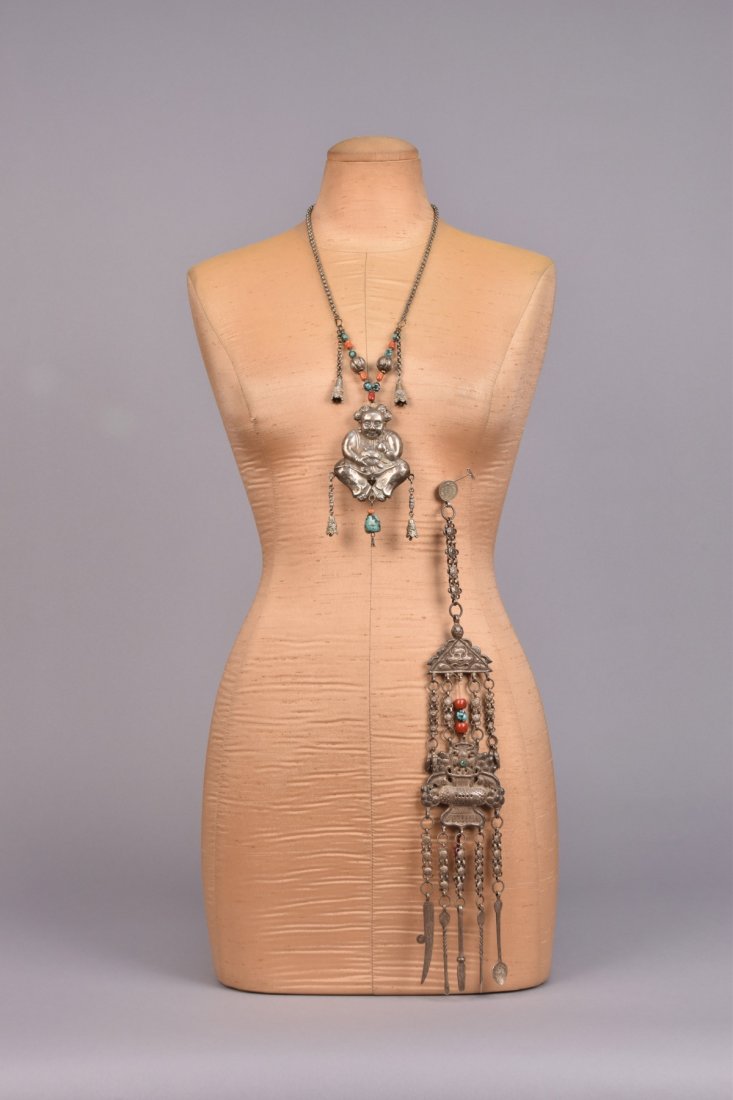 ETHNIC SILVER METAL NECKLACE and CHATELAINE, EARLY 20th (1 of 3)