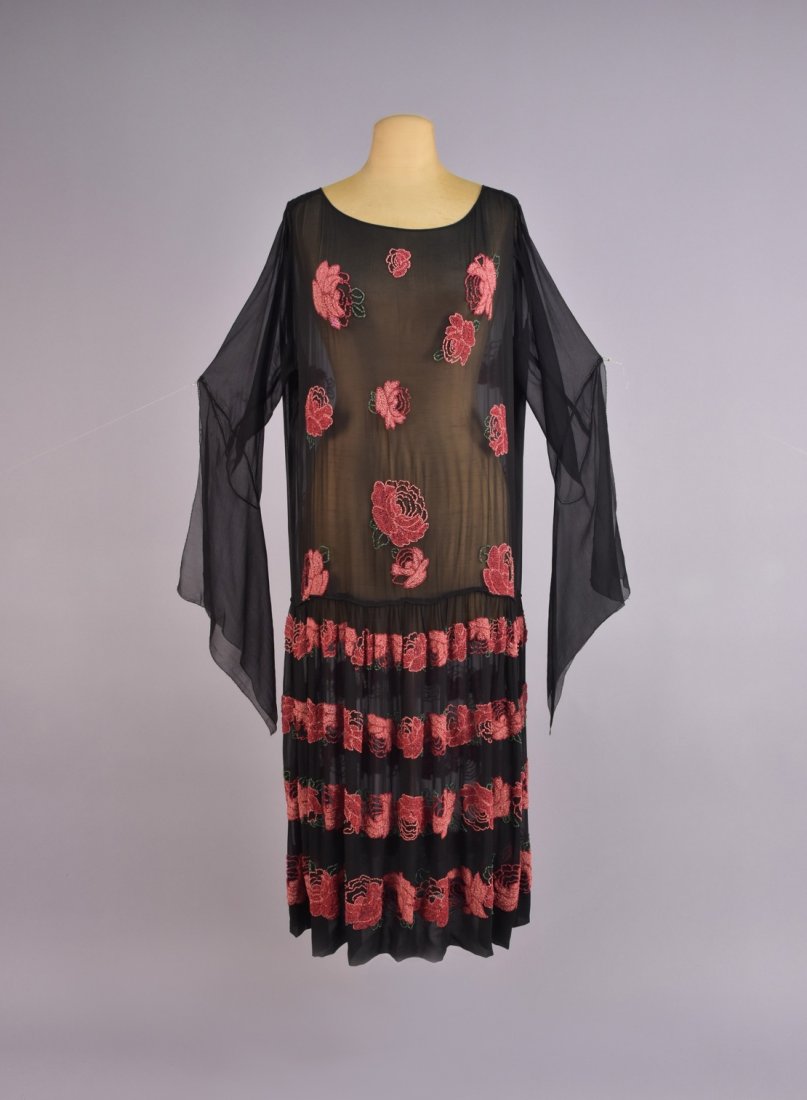 BEADED CHIFFON DRESS with BANDS of ROSES, 1920s (1 of 3)